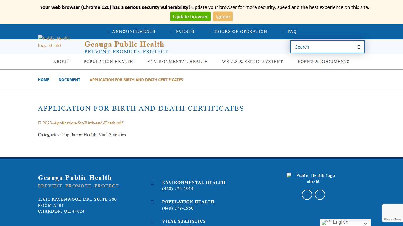 Application for Birth and Death Certificates |